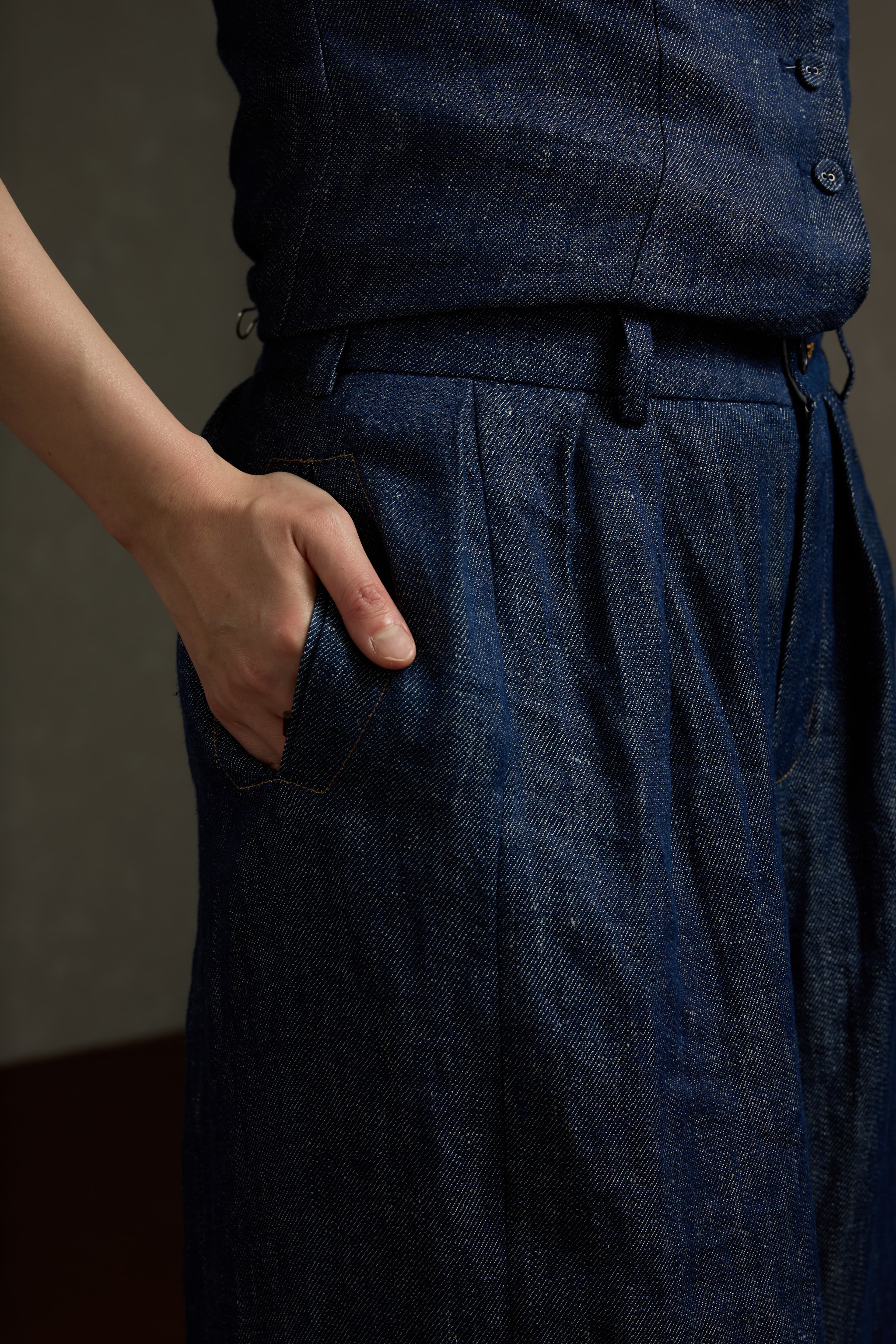 Simple Linen Charm Linen Vest + Straight Pants & Skirt Three-Piece Set