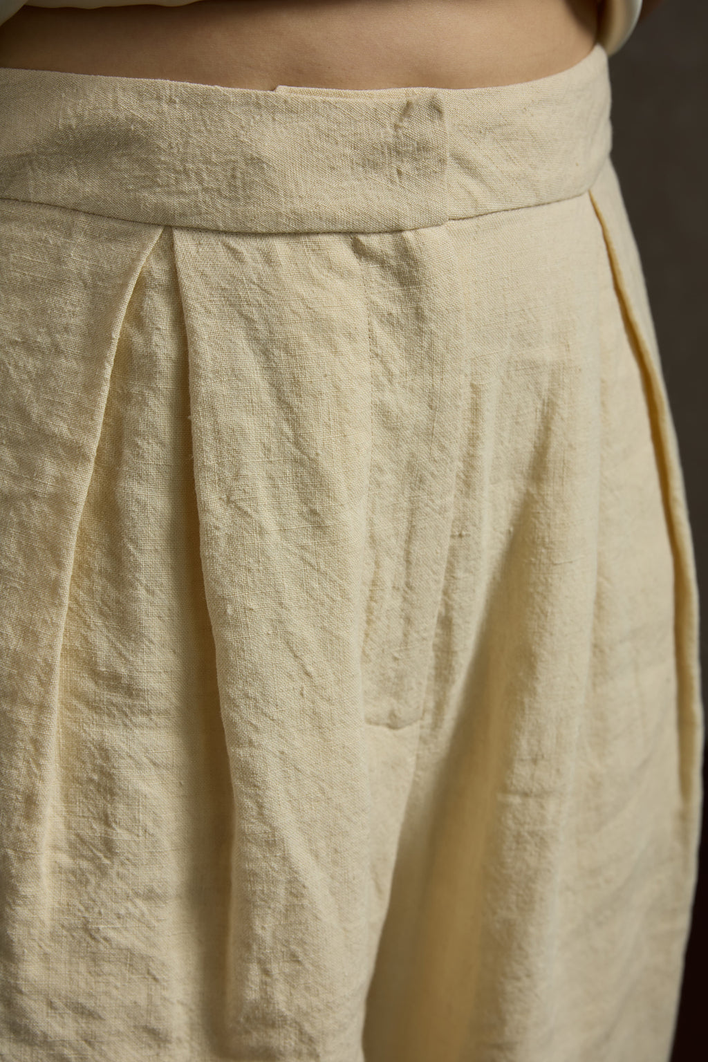 Minimalist Linen V-Neck Hand Beaded Sleeveless Vest & Wide-Leg Pants Set