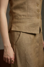 Jinhe Simple Light Minimalist Khaki Vest + Half Skirt