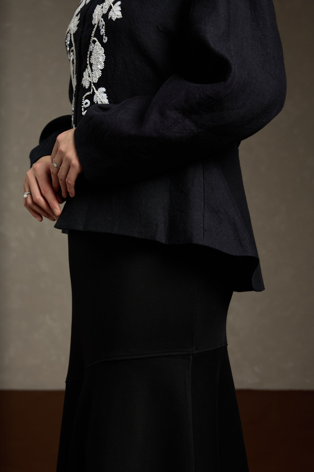 Oriental New Chinese Style Handmade Embroidery Coat + Black Half Skirt Set