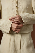 Mu Linen Fresh Short Linen Coat + High-waist Straight Shorts Set