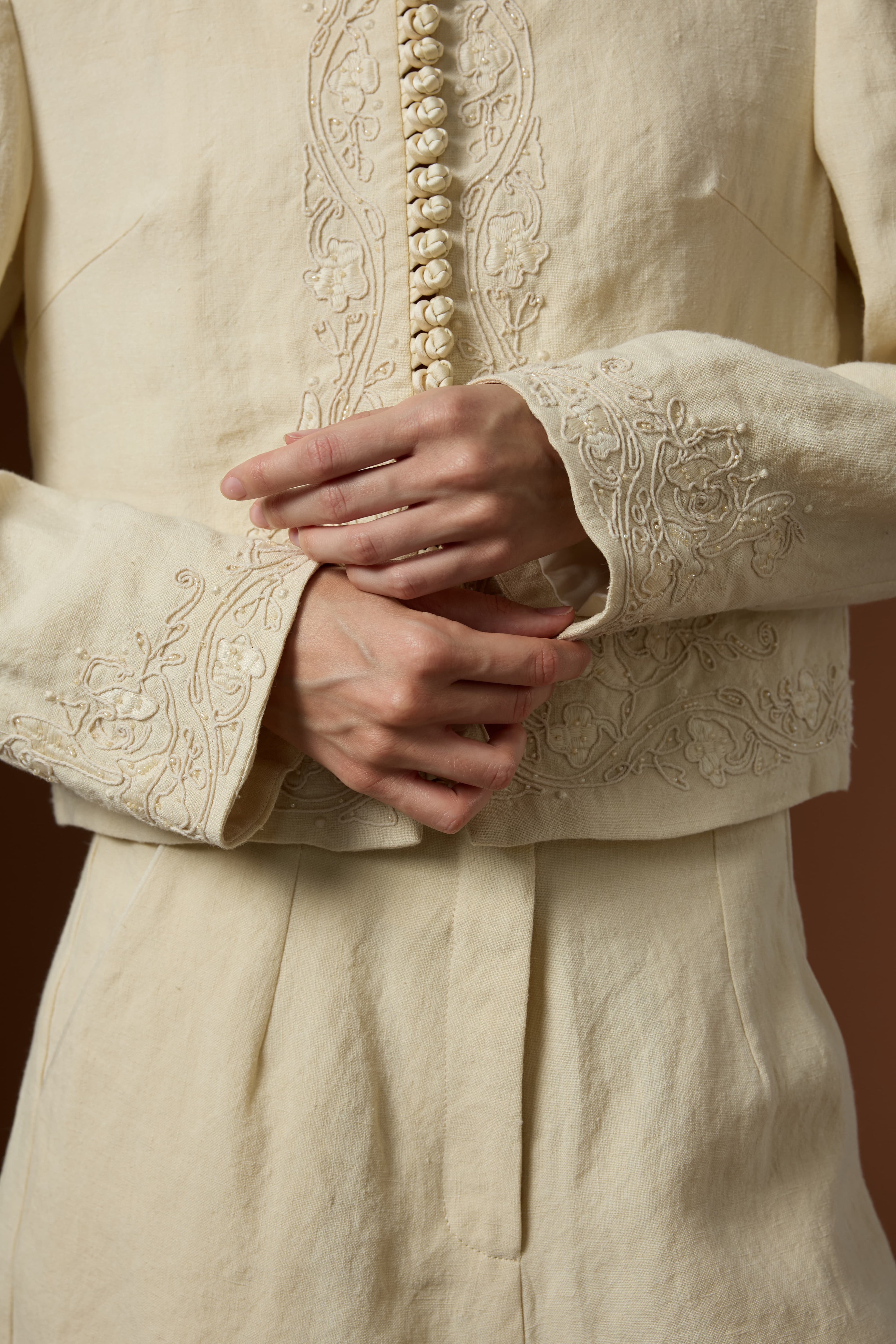 Mu Linen Fresh Short Linen Coat + High-waist Straight Shorts Set