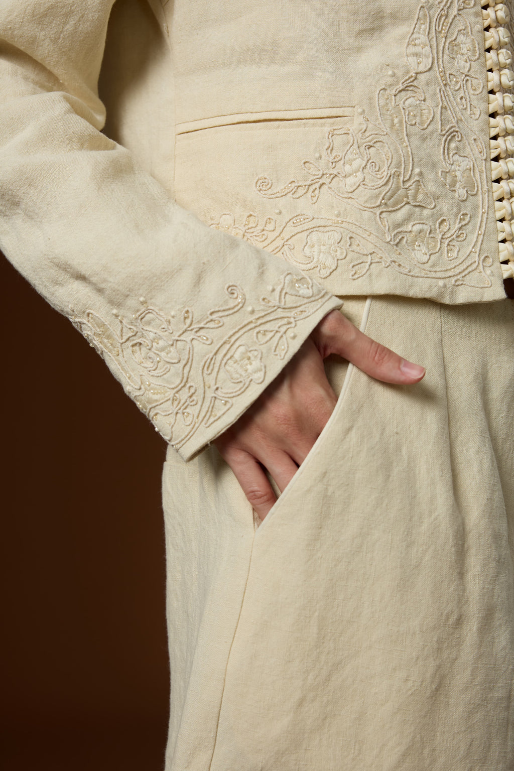 Mu Linen Fresh Short Linen Coat + High-waist Straight Shorts Set