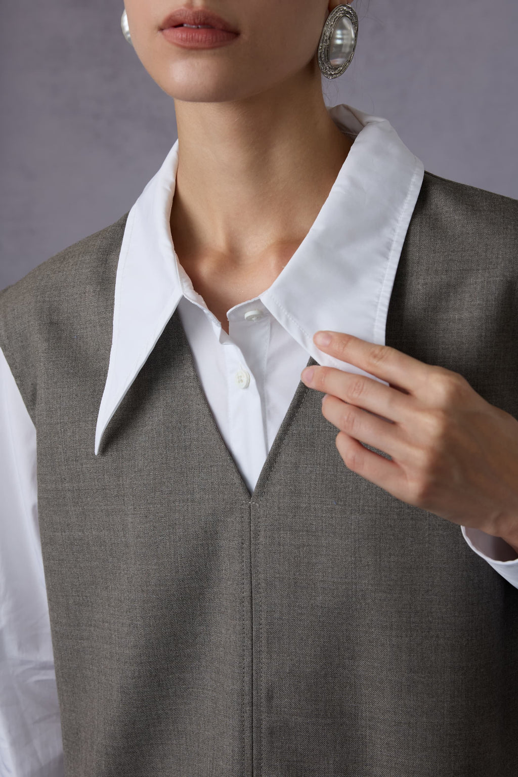Cloud Luxury Commuting Worsted Wool V-Neck Vest + Shirt + Wide-Leg Pants Three-Piece Set