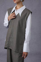 Cloud Luxury Commuting Worsted Wool V-Neck Vest + Shirt + Wide-Leg Pants Three-Piece Set