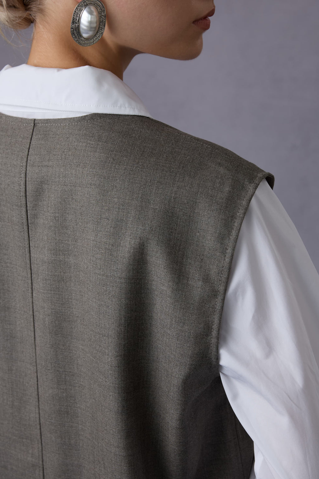 Cloud Luxury Commuting Worsted Wool V-Neck Vest + Shirt + Wide-Leg Pants Three-Piece Set