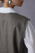 Cloud Luxury Commuting Worsted Wool V-Neck Vest + Shirt + Wide-Leg Pants Three-Piece Set
