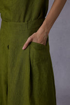 Wild Texture Hemp Sleeveless Top + Drape Big Swing Half Skirt Set