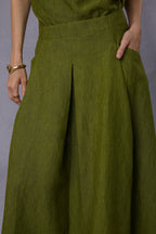 Wild Texture Hemp Sleeveless Top + Drape Big Swing Half Skirt Set