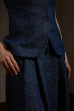 Simple Linen Charm Linen Vest + Straight Pants & Skirt Three-Piece Set