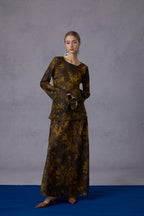 Gilded Oil Painting Style Long-sleeve Top + Half Skirt