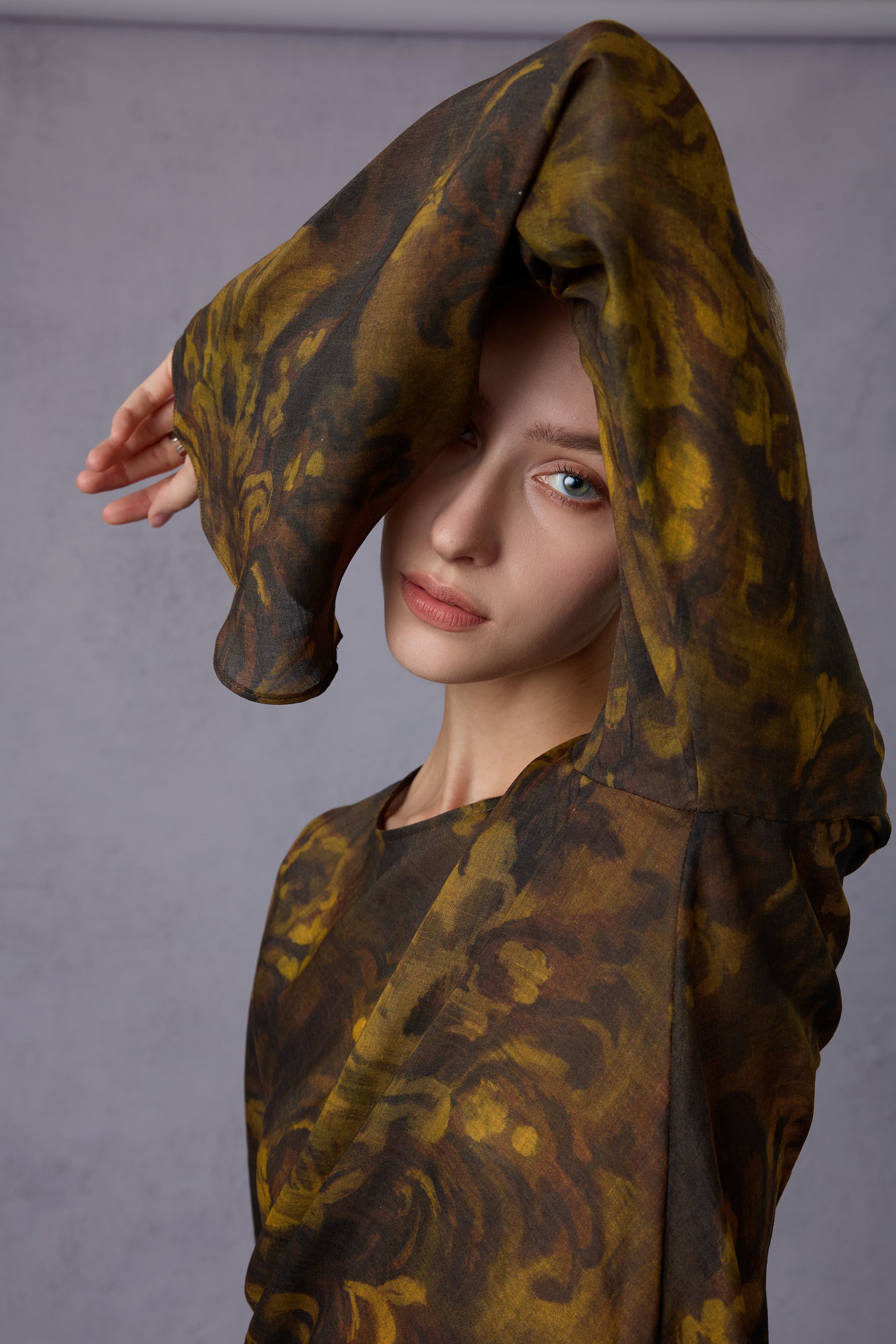 Gilded Oil Painting Style Long-sleeve Top + Half Skirt
