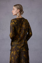 Gilded Oil Painting Style Long-sleeve Top + Half Skirt