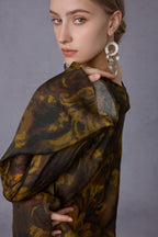 Gilded Oil Painting Style Long-sleeve Top + Half Skirt