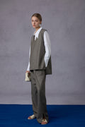 Cloud Luxury Commuting Worsted Wool V-Neck Vest + Shirt + Wide-Leg Pants Three-Piece Set