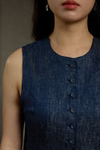 Simple Linen Charm Linen Vest + Straight Pants & Skirt Three-Piece Set