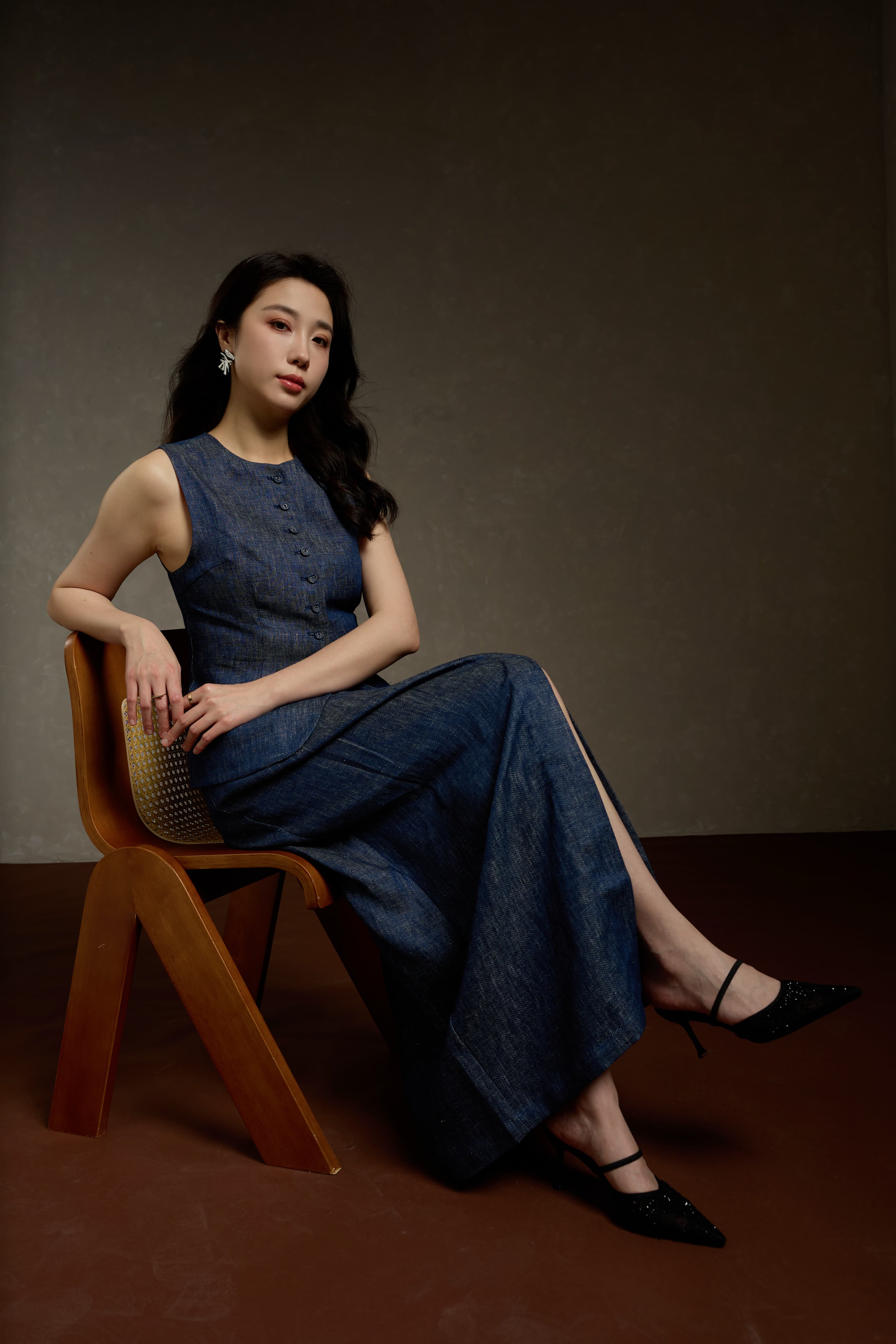 Simple Linen Charm Linen Vest + Straight Pants & Skirt Three-Piece Set