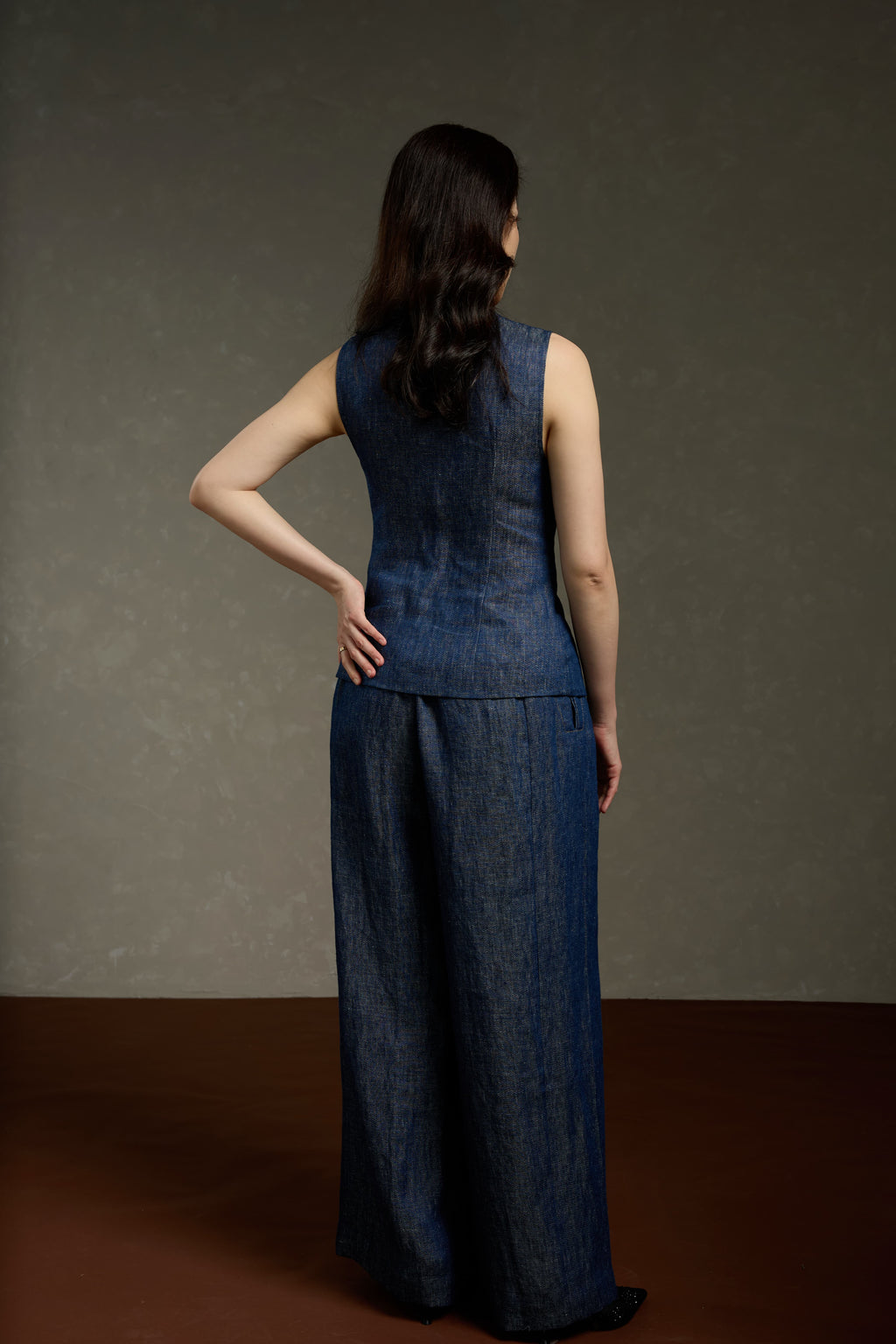 Simple Linen Charm Linen Vest + Straight Pants & Skirt Three-Piece Set