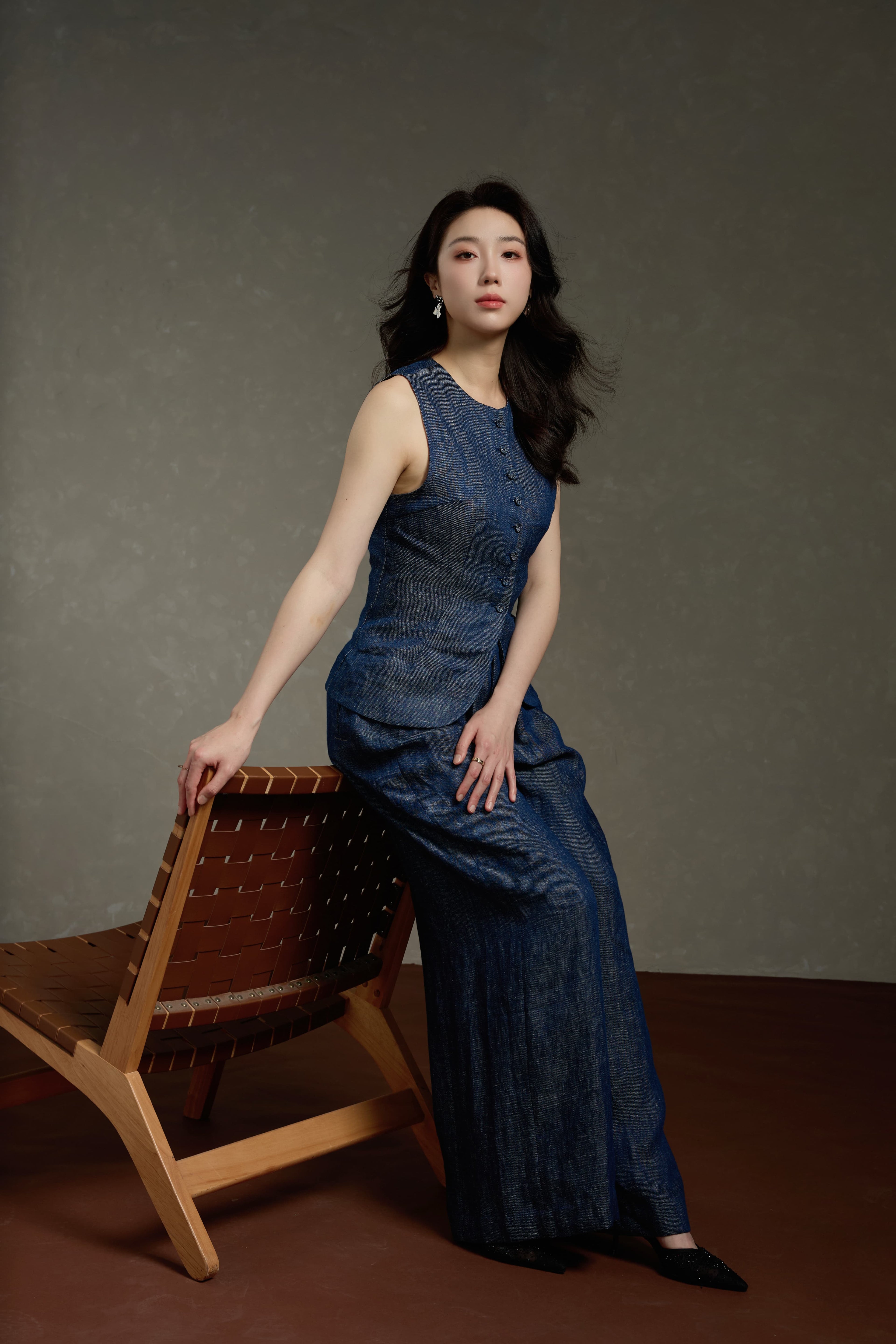 Simple Linen Charm Linen Vest + Straight Pants & Skirt Three-Piece Set