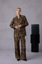 Gui Xu Retro Print Top + Loose Wide Leg Long Pants Set