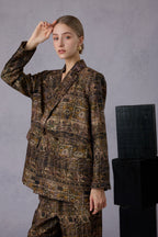 Gui Xu Retro Print Top + Loose Wide Leg Long Pants Set