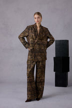 Gui Xu Retro Print Top + Loose Wide Leg Long Pants Set