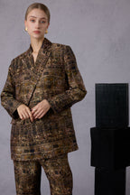 Gui Xu Retro Print Top + Loose Wide Leg Long Pants Set