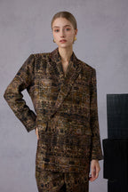 Gui Xu Retro Print Top + Loose Wide Leg Long Pants Set