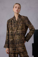 Gui Xu Retro Print Top + Loose Wide Leg Long Pants Set