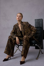 Gui Xu Retro Print Top + Loose Wide Leg Long Pants Set