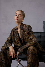 Gui Xu Retro Print Top + Loose Wide Leg Long Pants Set