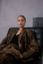 Gui Xu Retro Print Top + Loose Wide Leg Long Pants Set