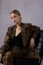 Gui Xu Retro Print Top + Loose Wide Leg Long Pants Set