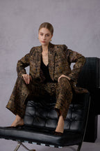 Gui Xu Retro Print Top + Loose Wide Leg Long Pants Set