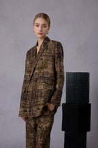 Gui Xu Retro Print Top + Loose Wide Leg Long Pants Set
