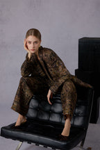 Gui Xu Retro Print Top + Loose Wide Leg Long Pants Set