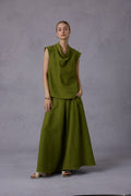 Wild Texture Hemp Sleeveless Top + Drape Big Swing Half Skirt Set
