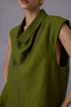 Wild Texture Hemp Sleeveless Top + Drape Big Swing Half Skirt Set