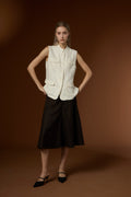 Fresh Minimal Crew Neck Linen Lyocell Vest & Worsted Wool Half Skirt Set