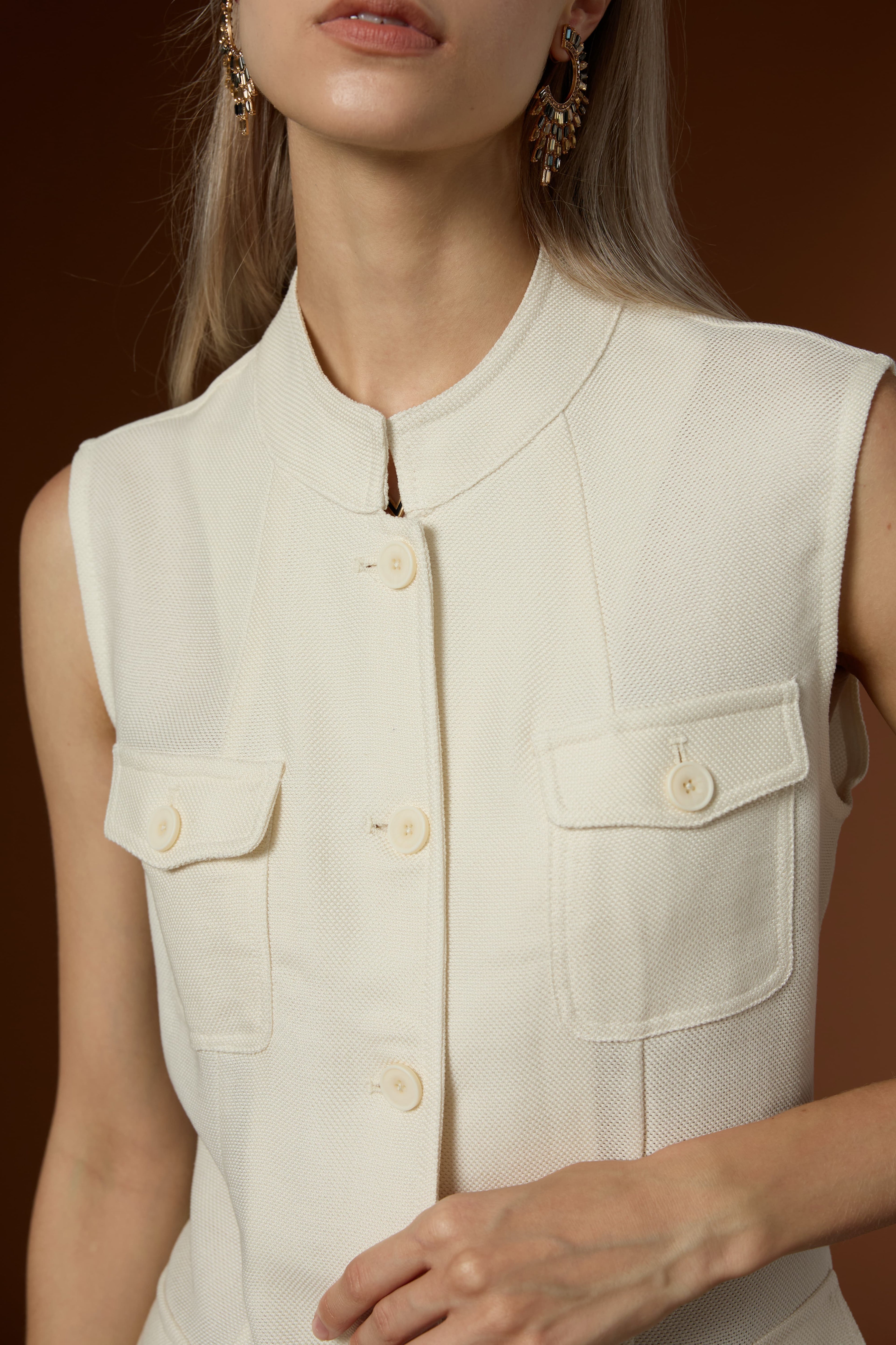Fresh Minimal Crew Neck Linen Lyocell Vest & Worsted Wool Half Skirt Set