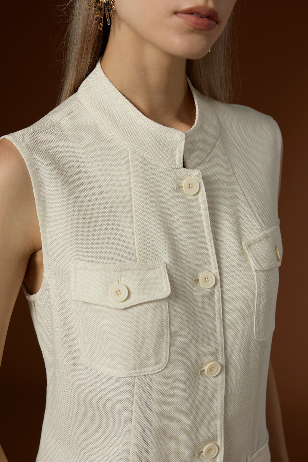 Fresh Minimal Crew Neck Linen Lyocell Vest & Worsted Wool Half Skirt Set