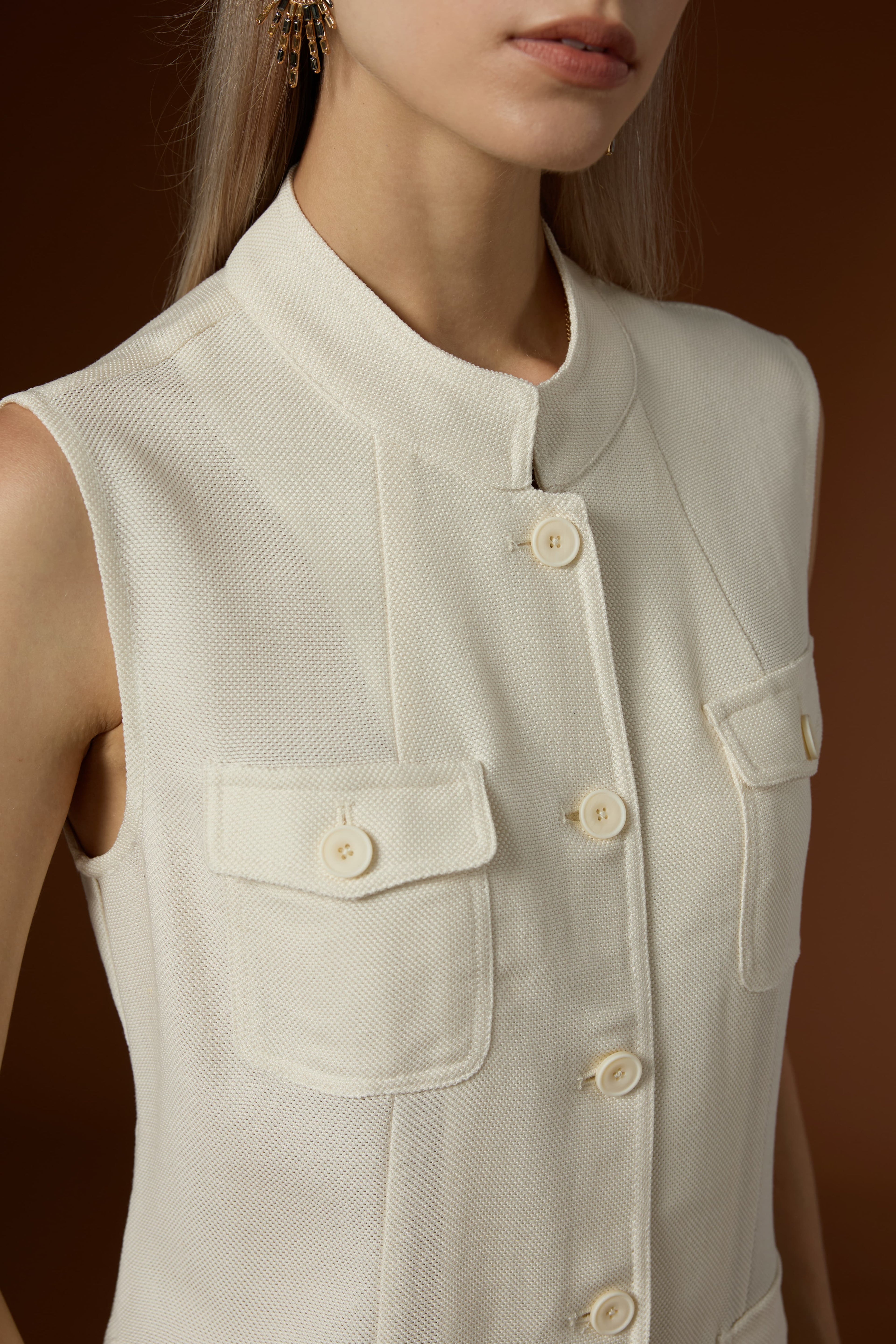 Fresh Minimal Crew Neck Linen Lyocell Vest & Worsted Wool Half Skirt Set