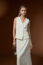 Soft Cotton Linen Simple Drape Commuting Vest & Half Skirt Set