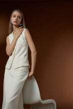 Soft Cotton Linen Simple Drape Commuting Vest & Half Skirt Set