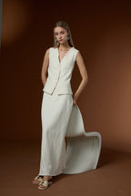 Soft Cotton Linen Simple Drape Commuting Vest & Half Skirt Set