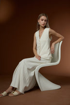 Soft Cotton Linen Simple Drape Commuting Vest & Half Skirt Set
