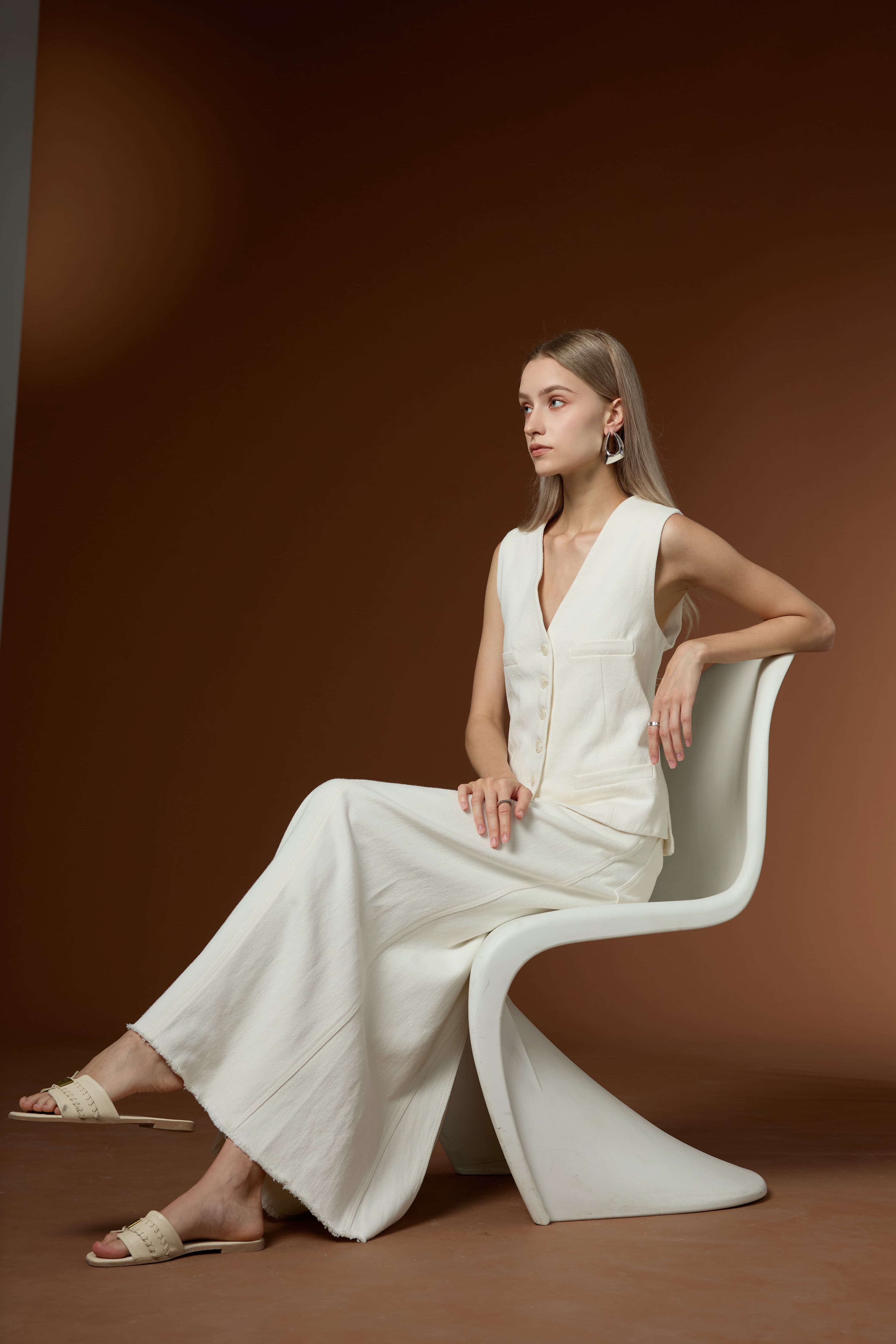 Soft Cotton Linen Simple Drape Commuting Vest & Half Skirt Set