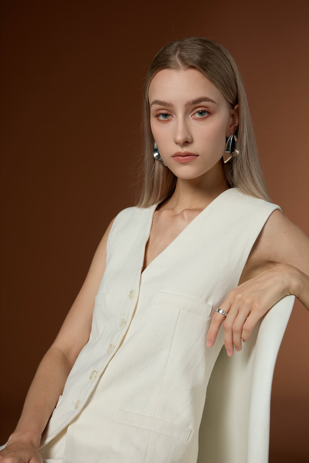 Soft Cotton Linen Simple Drape Commuting Vest & Half Skirt Set