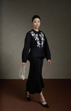 Oriental New Chinese Style Handmade Embroidery Coat + Black Half Skirt Set