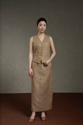 Jinhe Simple Light Minimalist Khaki Vest + Half Skirt